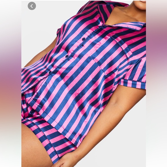 PRETTYLITTLETHING Plus Navy And Pink Stripe Print Short Satin
PJ Set Size 20 - Picture 5 of 6
